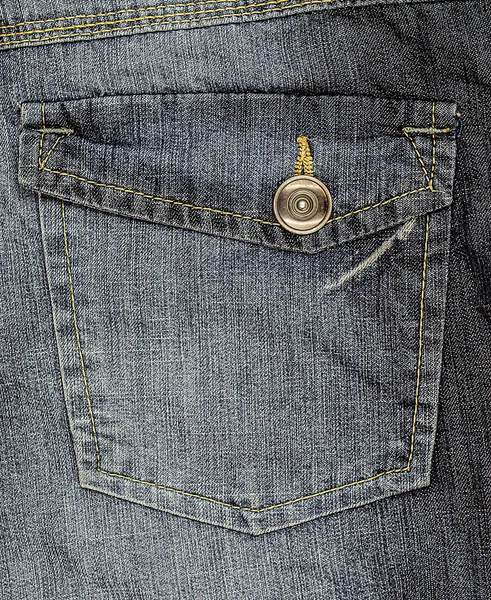 Achterzak Met Knoop Gele Stikstrepen Jeans — Stockfoto