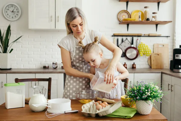 Cute Little Girl Helps Mom Bake Cookies Kitchen Happy Family Royalty Free Stock Images