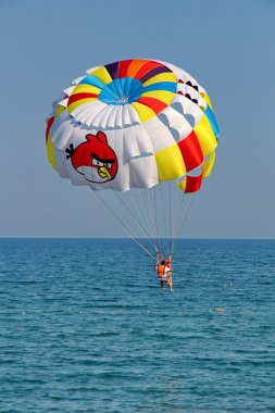 Mavi gökyüzünde parasailing.