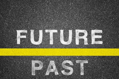 Geçmişteki ve gelecekteki sözcüklerin asfalt üzerine arka plan doku