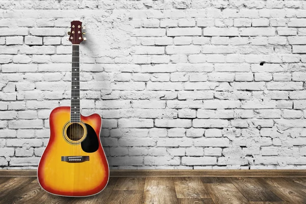 Guitarra en blanco fondo de la habitación vacía — Foto de Stock