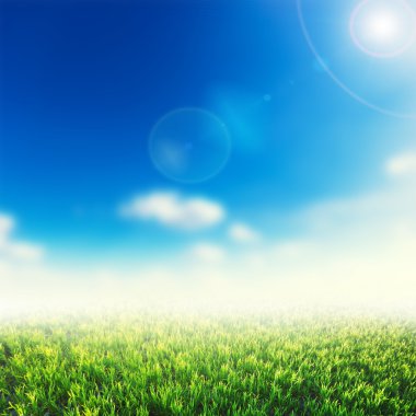 Mavi bulutların altındaki yeşil alan. Güzellik doğası