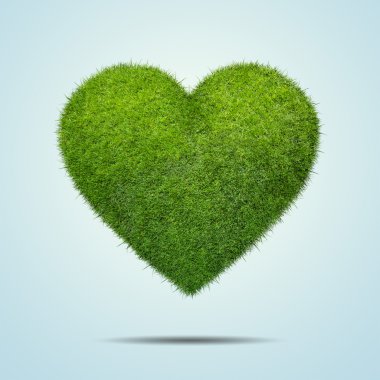 Kalp şeklinde yeşil çim izole onwhite arka plan