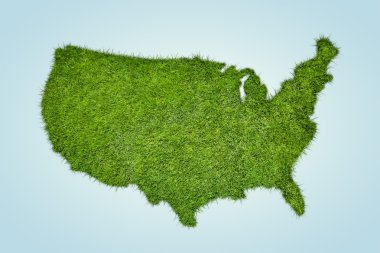 ABD harita şekli mavi arka plan üzerinde yeşil çimen