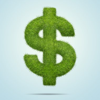 Yeşil çim üzerinde mavi arka plan izole dolar işareti şekli