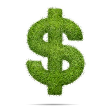 Yeşil çim beyaz arka plan üzerinde izole dolar işareti şekli