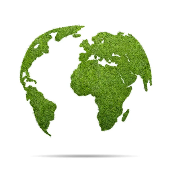 緑の草が白い背景で隔離の世界地球の形状 — ストック写真