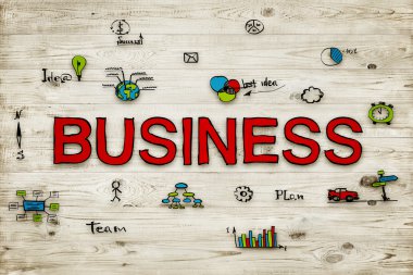 Ahşap arka plan üzerinde çizimler ile kelime iş