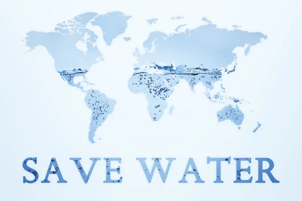 Doppelbelichtung von blauem Wasser und Weltkarte — Stockfoto
