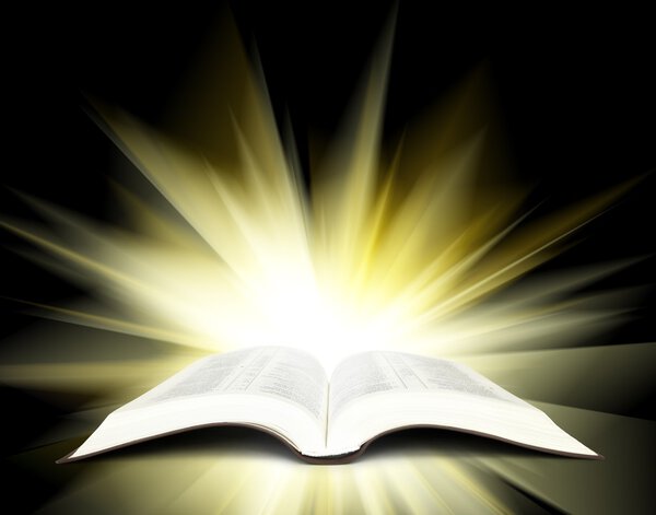 Библия с желтыми лучами

