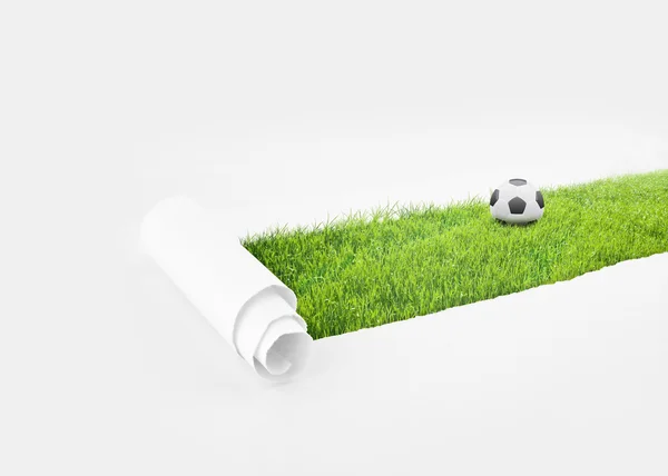 Ball in paper hole on grass — Stock Photo, Image