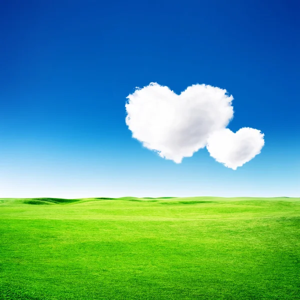 Campo verde com formas de coração — Fotografia de Stock