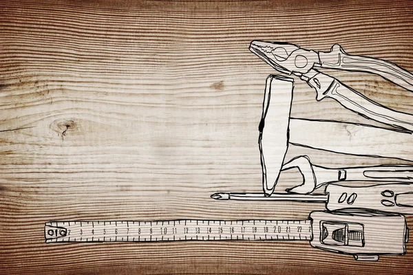 Инструменты на деревянном фоне — стоковое фото