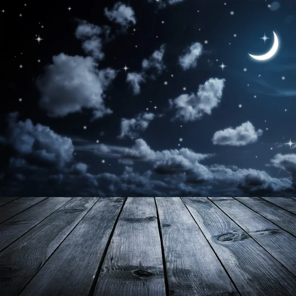 Night sky and wooden planks — Stock Photo, Image