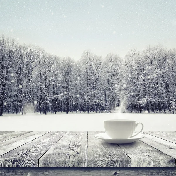 Hot drink over winter  forest