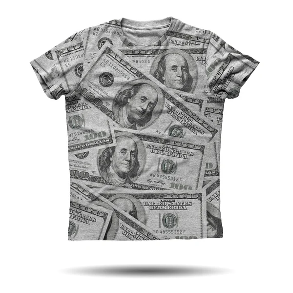 Grey shirt with dollars on it isolated over white background — Stock Photo, Image