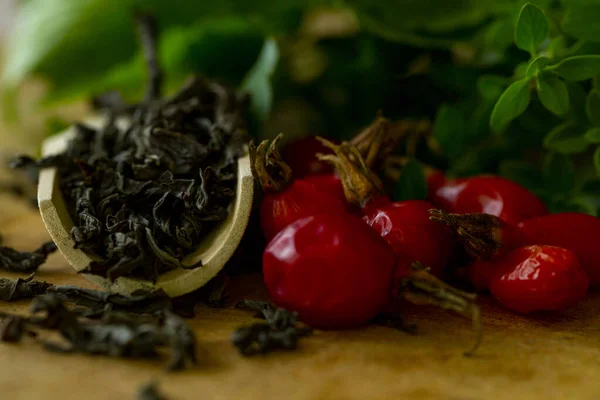 Tisana Sana Con Menta Rosa Canina Primo Piano — Foto Stock