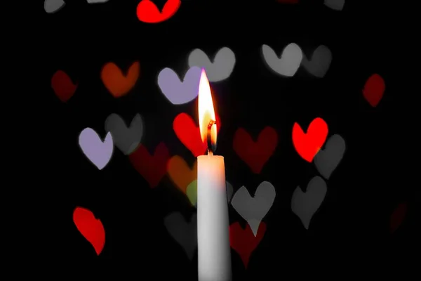 Burning Candle Dark Background Light Lights Close — Stock Photo, Image