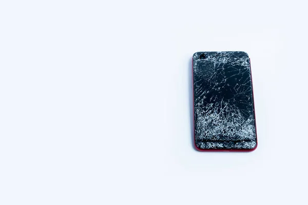 Σπασμένο Τηλέφωνο Λευκό Φόντο Σπασμένα Ηλεκτρονικά Κοντινά Πλάνα — Φωτογραφία Αρχείου