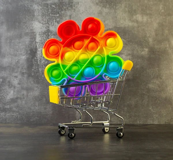 Children Stress Toy Shopping Cart Dark Background Close — 스톡 사진