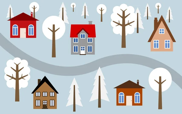 Winter dorp vectorillustratie — Stockvector