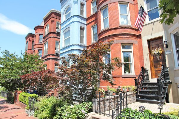 Capitol Hill in Washington DC, capital city of the United States. Colorful townhouses.