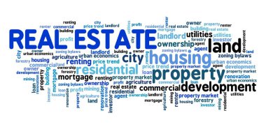 Real estate concept. Real estate word cloud sign. clipart