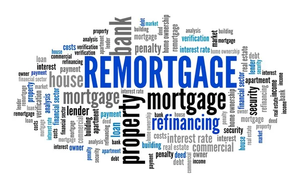 Remortgage Concetto Finanziamento Immobiliare Segnale Nuvoloso Parola Remortgage — Foto Stock