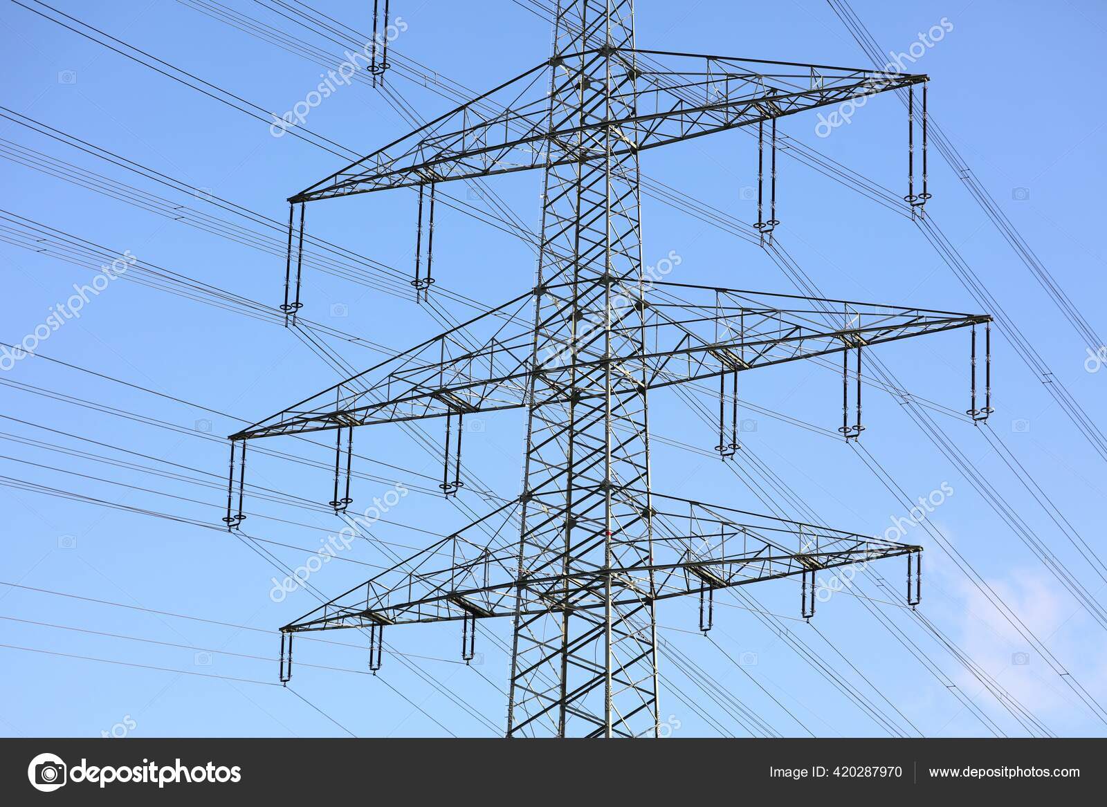High Tension Power Lines Electricity Pylon Gelsenkirchen Germany Stock