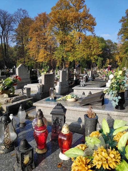 Begraafplaats Kaarsen Polen Week Voor Allerheiligen Pools Wszystkich Swietych Een — Stockfoto