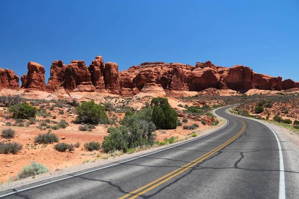 American Road Arches Scenic Drive Arches National Park Utah American — Stock Photo, Image