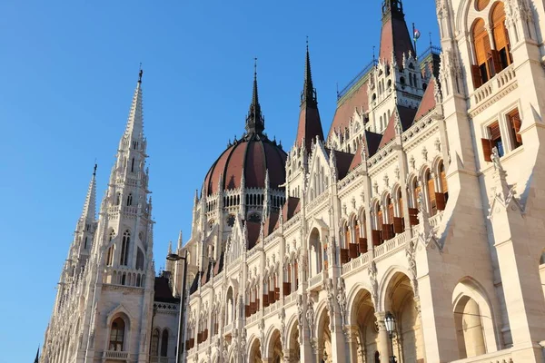 Maďarský Parlament Památková Architektura Budapešti Západ Slunce — Stock fotografie