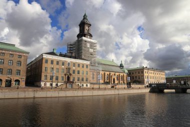 GOTHENBURG, SWEDEN - 26 AĞUSTOS 2018: Göteborg 'daki Alman Kilisesi' nin yenileme çalışmaları. Göteborg, 1 milyon nüfusuyla İsveç 'in en büyük ikinci şehridir..