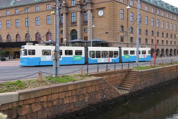 Gothenburg Svédország August 2018 Kék Villamos Göteborgban Svédországban Göteborg Legnagyobb — Stock Fotó