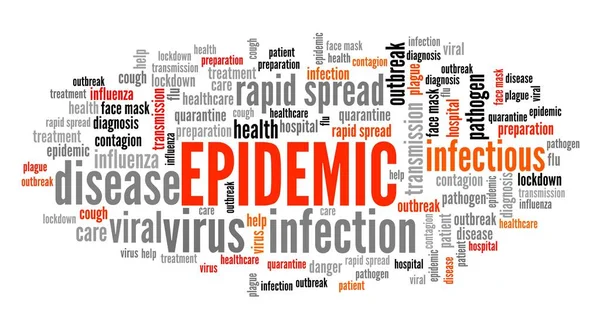 Collage Testo Epidemico Parole Nuvolose Epidemia Concetto Assistenza Sanitaria — Foto Stock