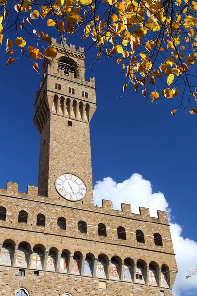 フィレンツェ イタリア パラッツォ ヴェッキオと秋の葉 — ストック写真