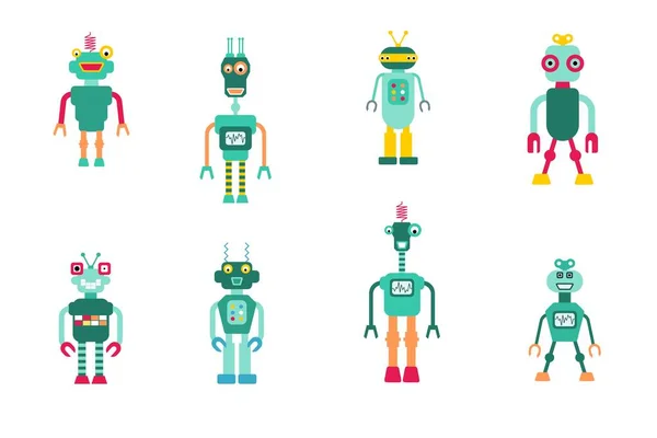 Kolekcja Wektorów Robotów Zabawkowych Retro Styl Cute Robot Postać Ilustracja — Wektor stockowy
