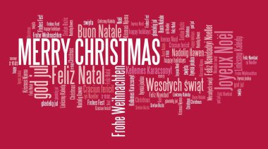 Mutlu Noeller mesajı. Uluslararası Noel dilekleri İngilizce, Fransızca, Portekizce, Lehçe ve İspanyolca.