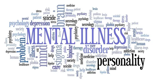 Choroba Psychiczna Słowo Chmura Pojęcie Znak Zdrowia Psychicznego — Zdjęcie stockowe