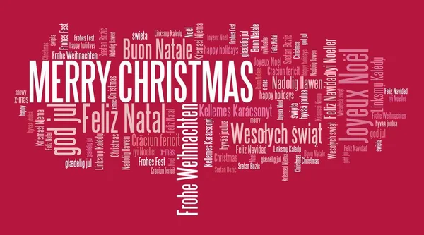 Merry Christmas message sign. International Christmas wishes in many languages including English, French, Portuguese, Polish and Spanish.