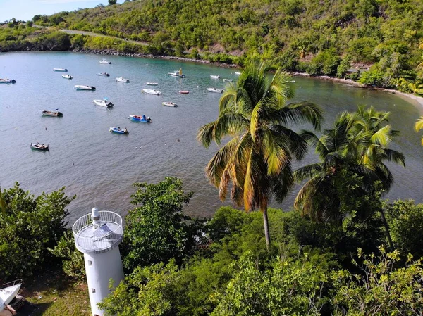 Stranden Guadeloupe Har Utsikt Över Solnedgången Luftutsikt Över Hamnen Marigot — Stockfoto