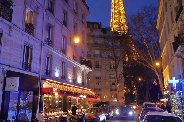 Paris France December 2019 Вечірня Вулиця Окрузі Парижа Франція Париж — стокове фото