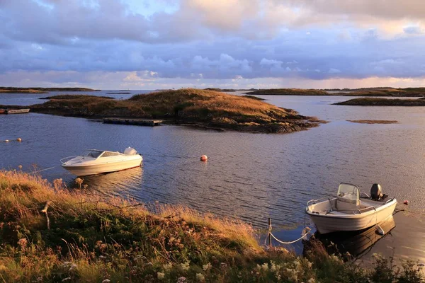 Costa Noruega Verano Puesta Sol Del Puerto Pesquero Isla Karmoy — Foto de Stock