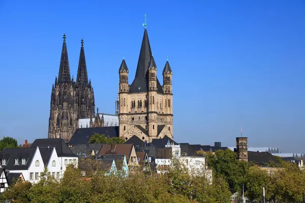 Ciudad Colonia Skyline Alemania Catedral Colonia Gran Iglesia San Martín — Foto de Stock