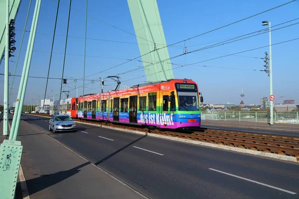 Cologne Germany September 2020 Public Transportation Electric Tram Crosses Severins — Stock Photo, Image