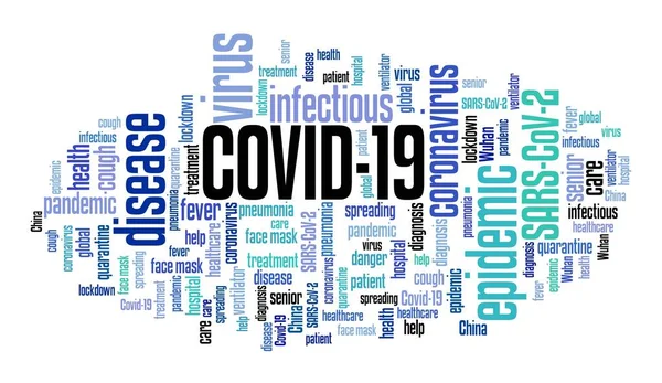 Covid Woord Wolk Collage Coronavirus Pandemie Woorden Gezondheidszorgconcept — Stockfoto