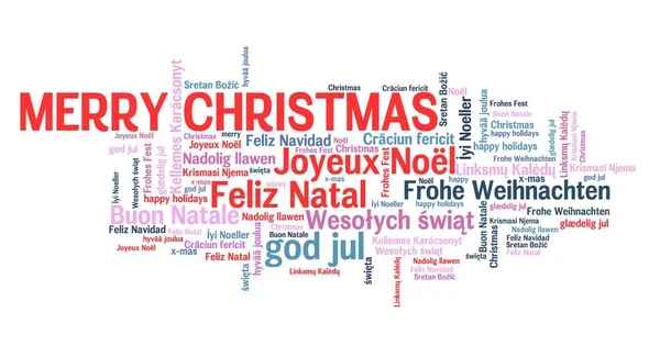 Merry Christmas message sign. International Christmas wishes in many languages including English, German, Spanish and French.