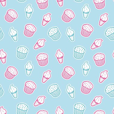 Kek ve dondurma. Kusursuz bir geçmişi var. Kusursuz vektör tasarımı.