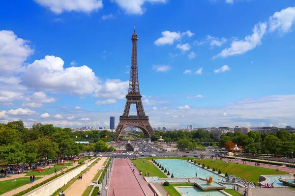 Eiffeltoren Trocadero Tuinen Parijs Frankrijk — Stockfoto