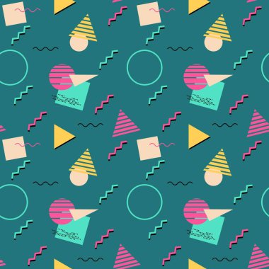 1990 'ların kusursuz vektör deseni. 80 'ler-90' lar Memphis tarzı geometrik vektör dokusu.